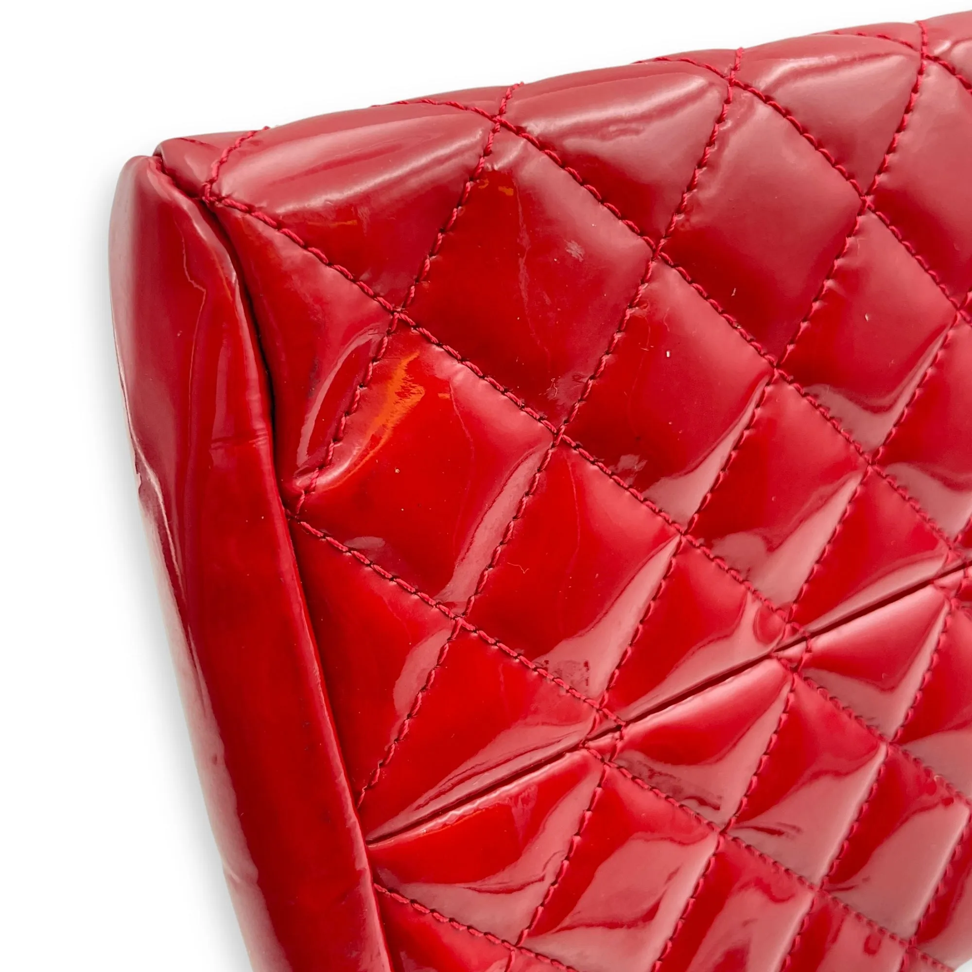 Mademoiselle Bowler Red Shoulder Bag in Patent Leather, Silver hardware