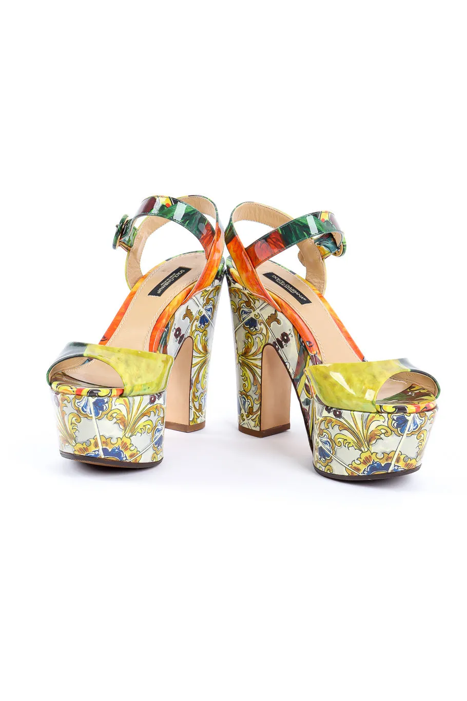 Majolica Print Platform Peeptoe Sandals