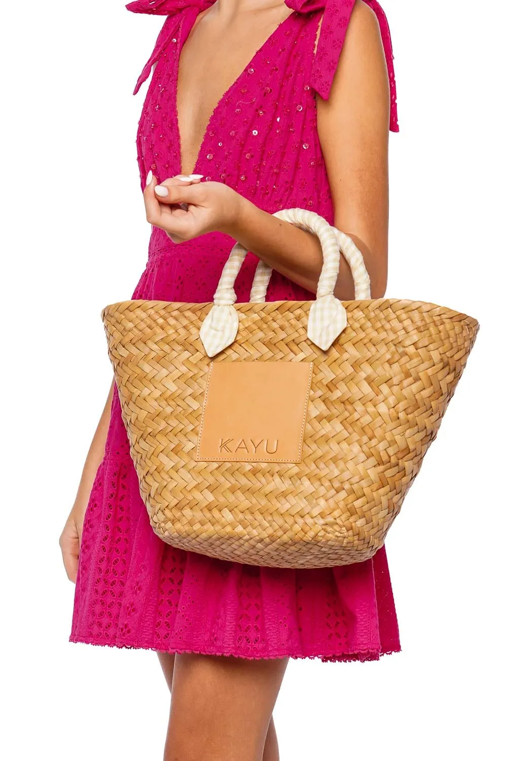 Marlow Gingham Scarf Straw Tote