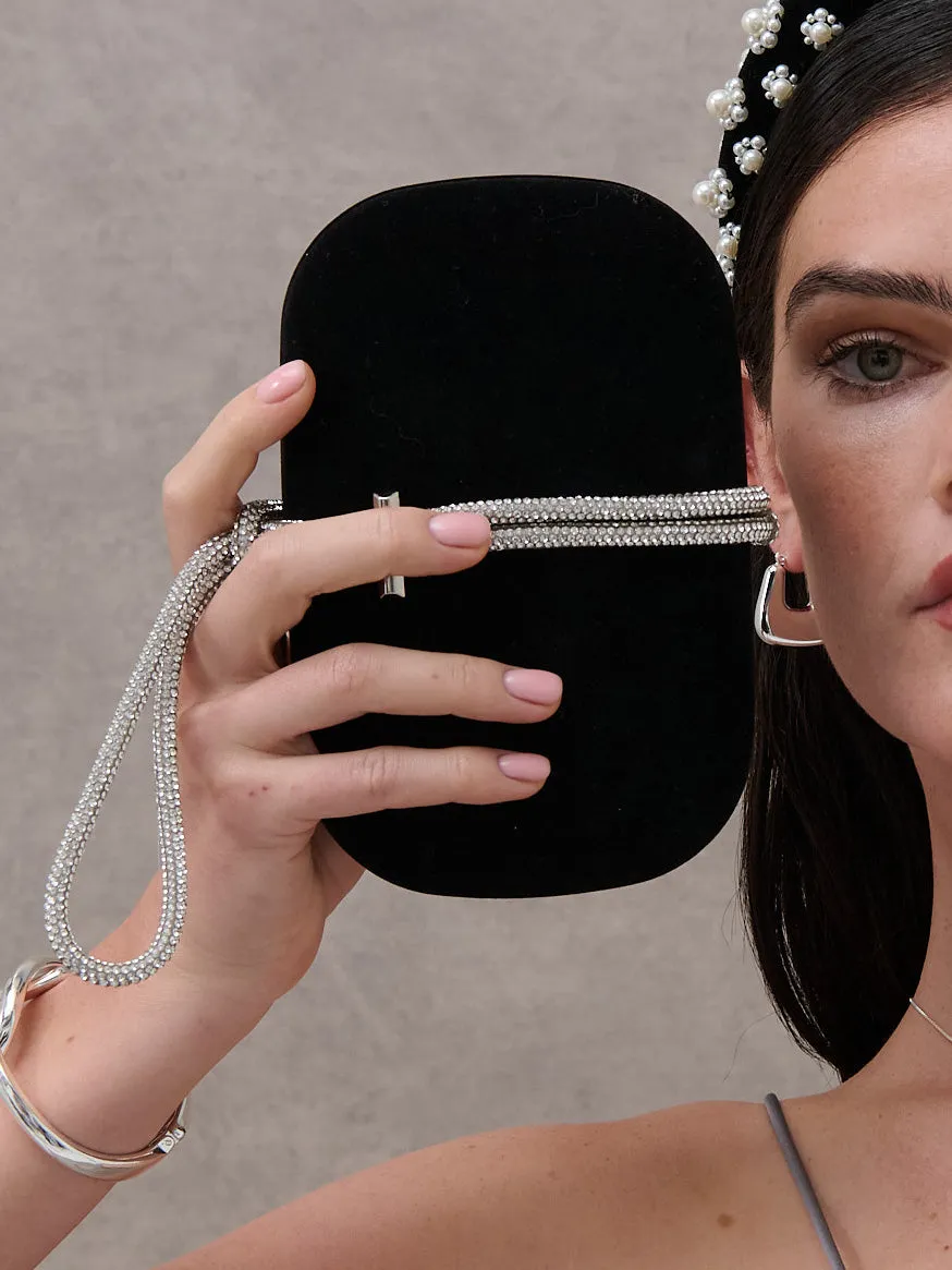 Martini Rhinestone Strap Clutch in Black