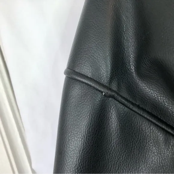Miletta Black Faux Leather Winter Coat with Cream Faux Fur Lining
