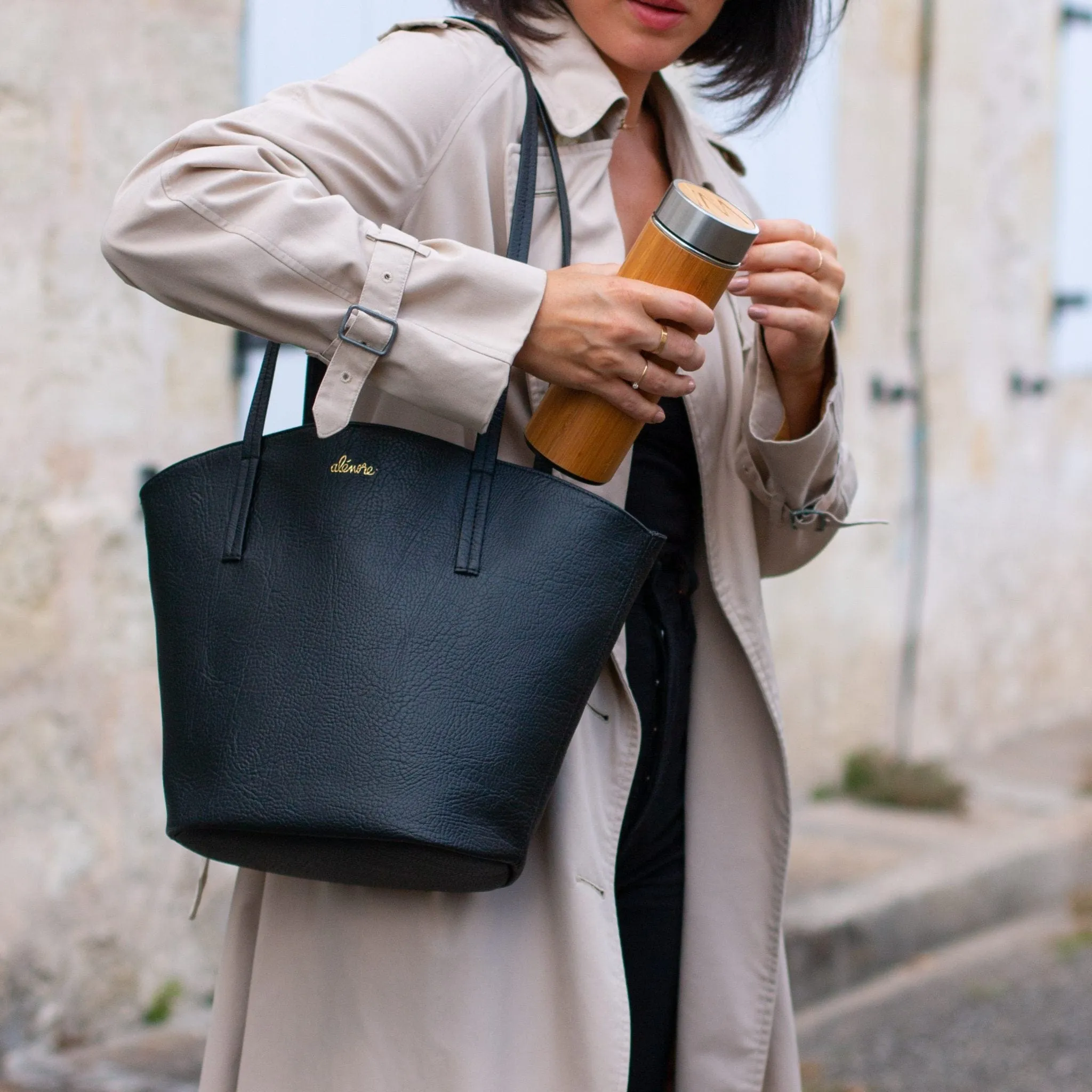 Mimosa Mini Vegan Apple Leather Tote Bag | Black