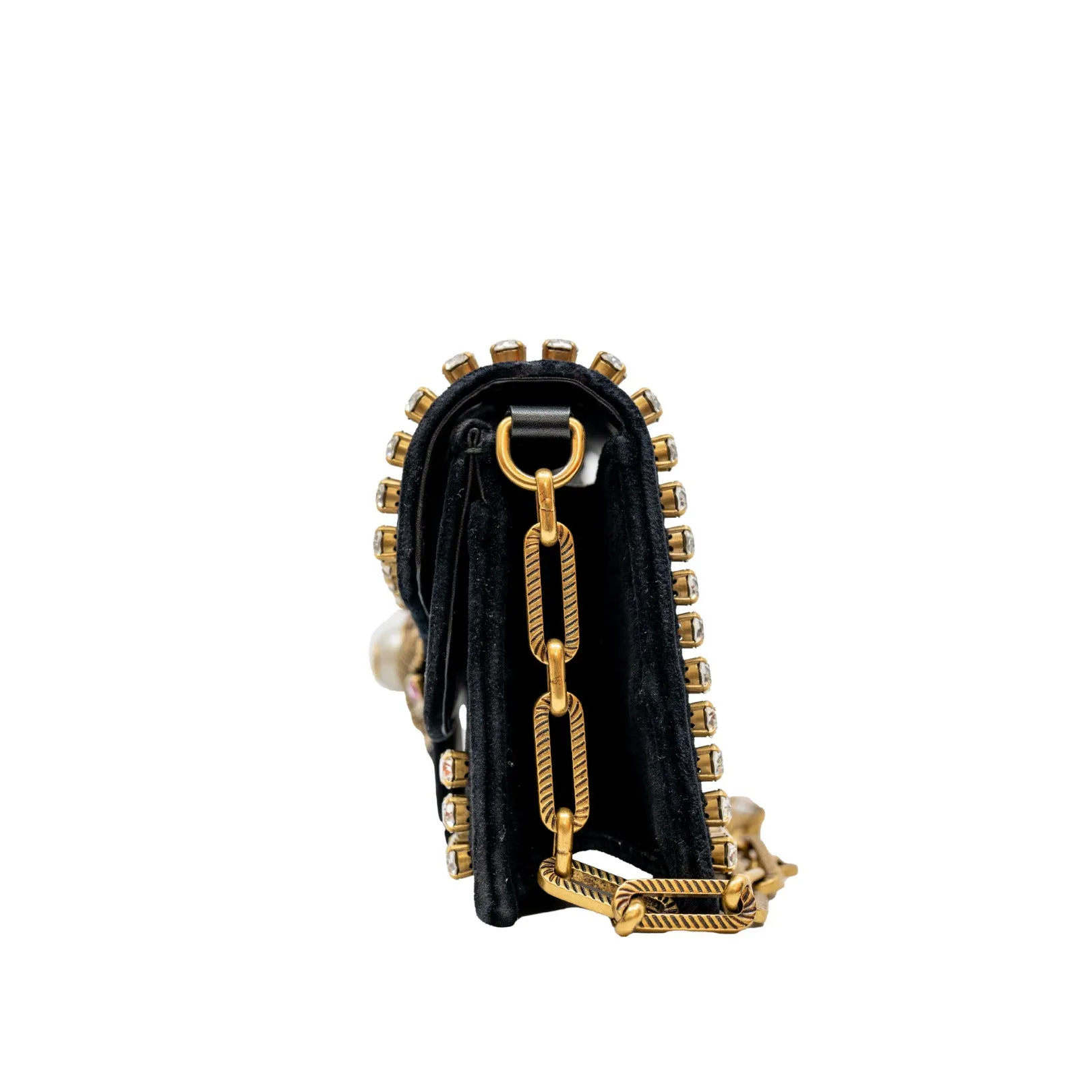 mini Broadway Pearly Bee Shoulder Bag Crystal Embellished Velvet black