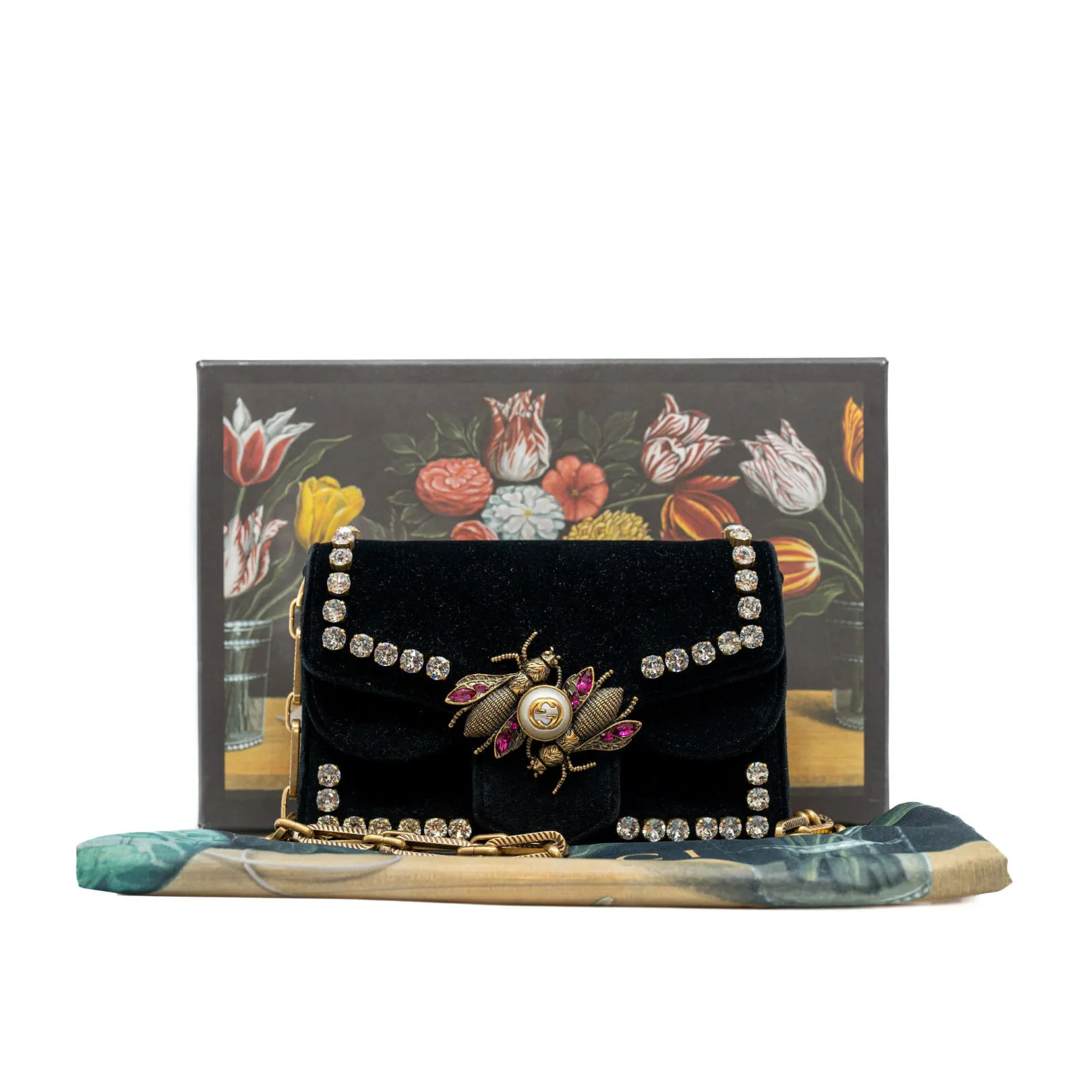 mini Broadway Pearly Bee Shoulder Bag Crystal Embellished Velvet black
