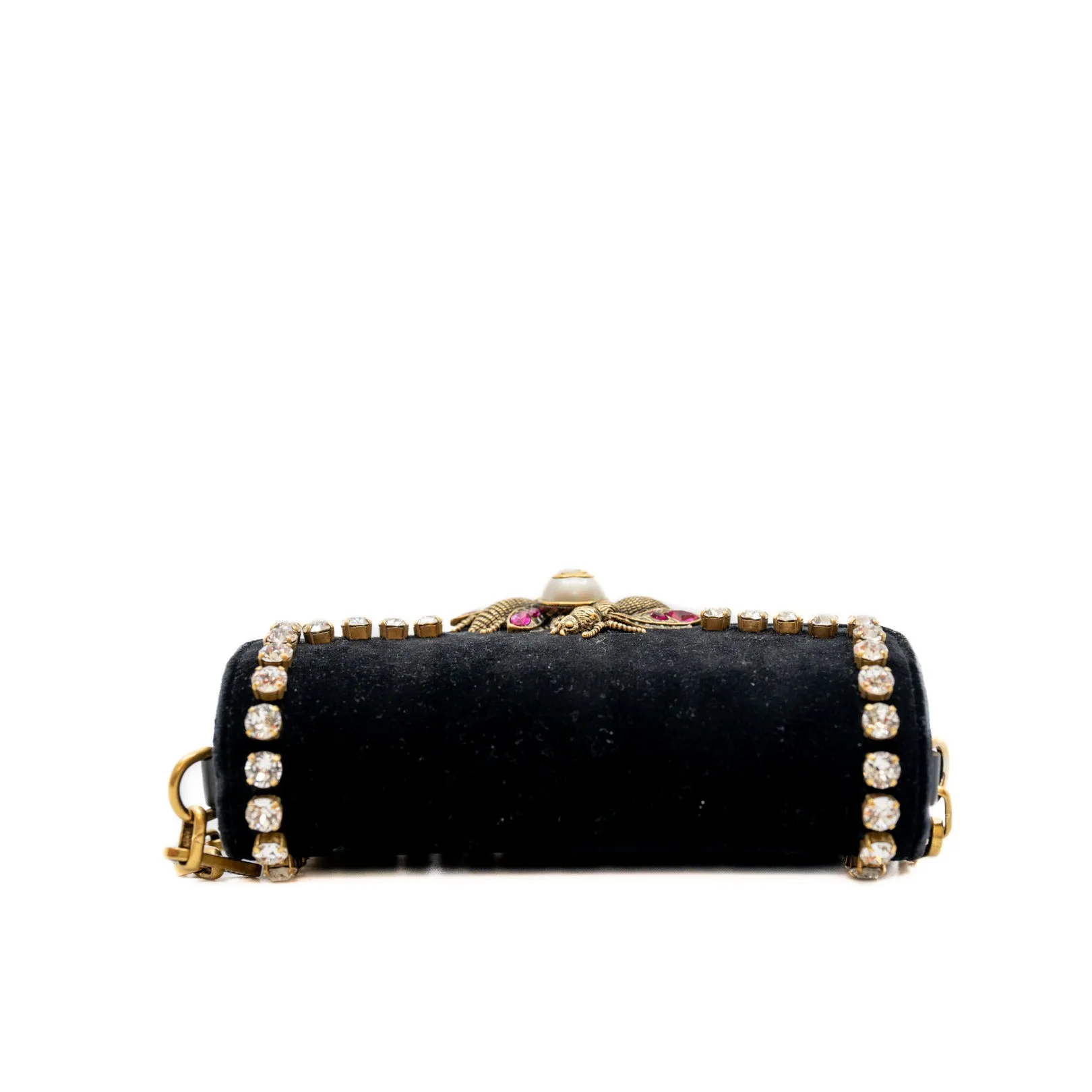 mini Broadway Pearly Bee Shoulder Bag Crystal Embellished Velvet black