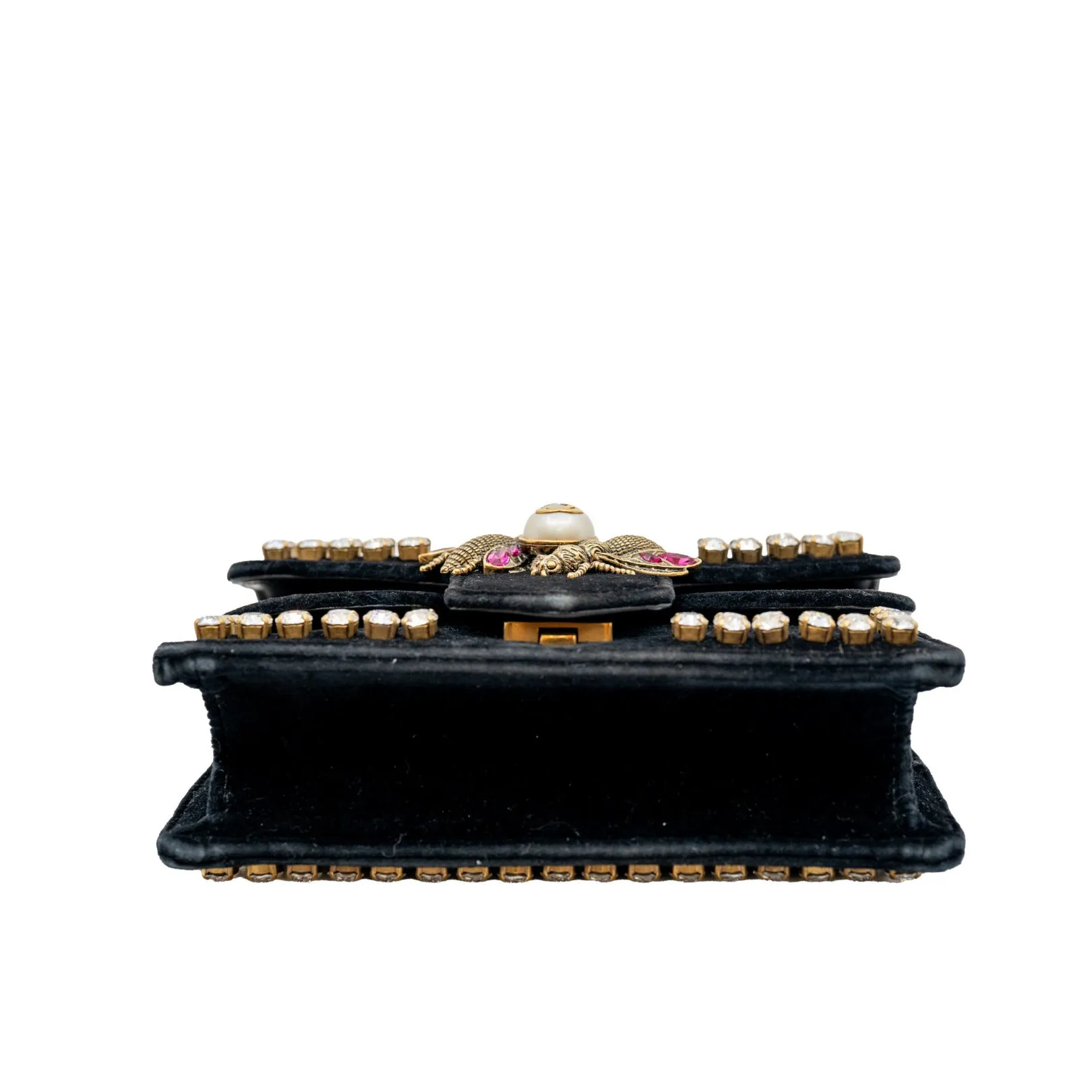 mini Broadway Pearly Bee Shoulder Bag Crystal Embellished Velvet black