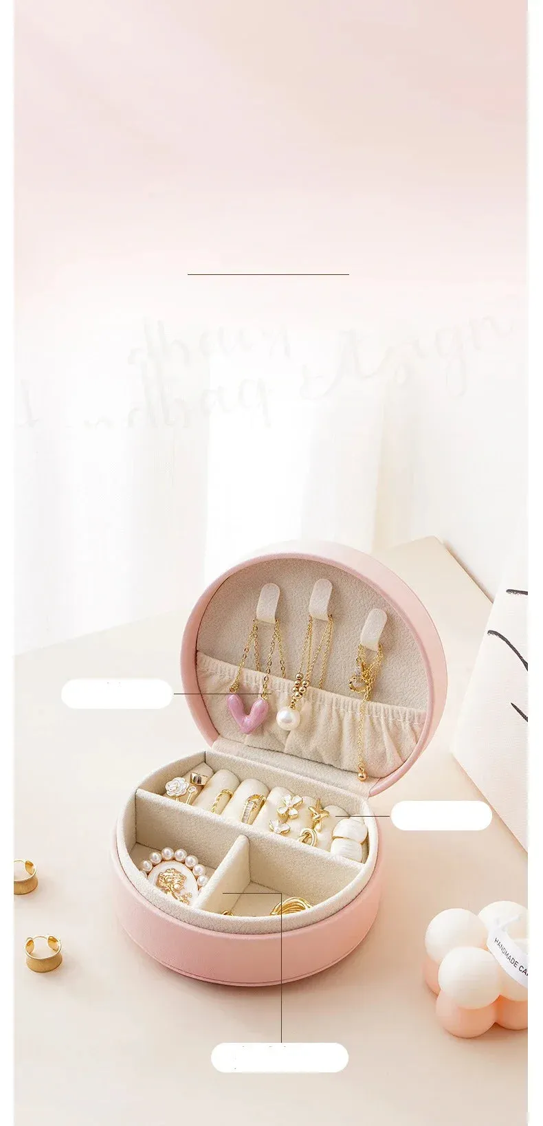 Mini Portable PU Leather Jewelry Box – Travel Organizer for Rings, Earrings & Necklaces