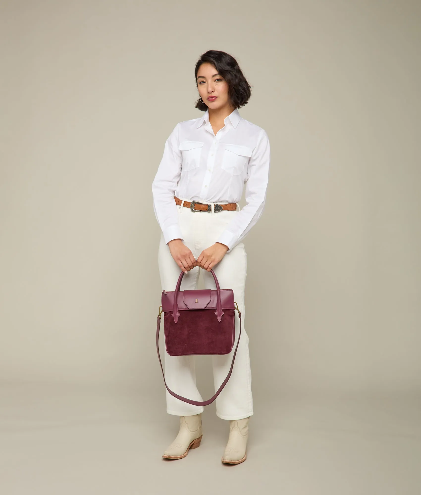 Mini Roma Suede Tote :: Eggplant