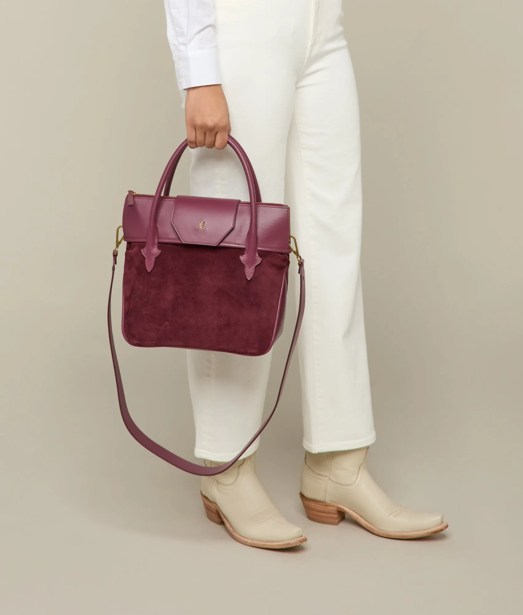 Mini Roma Suede Tote :: Eggplant