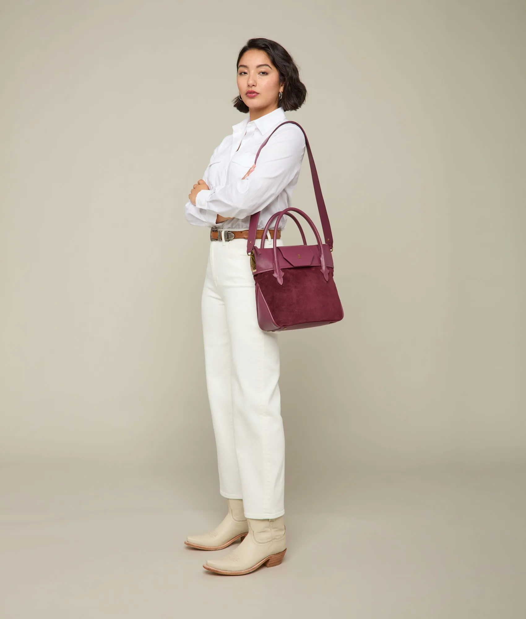 Mini Roma Suede Tote :: Eggplant