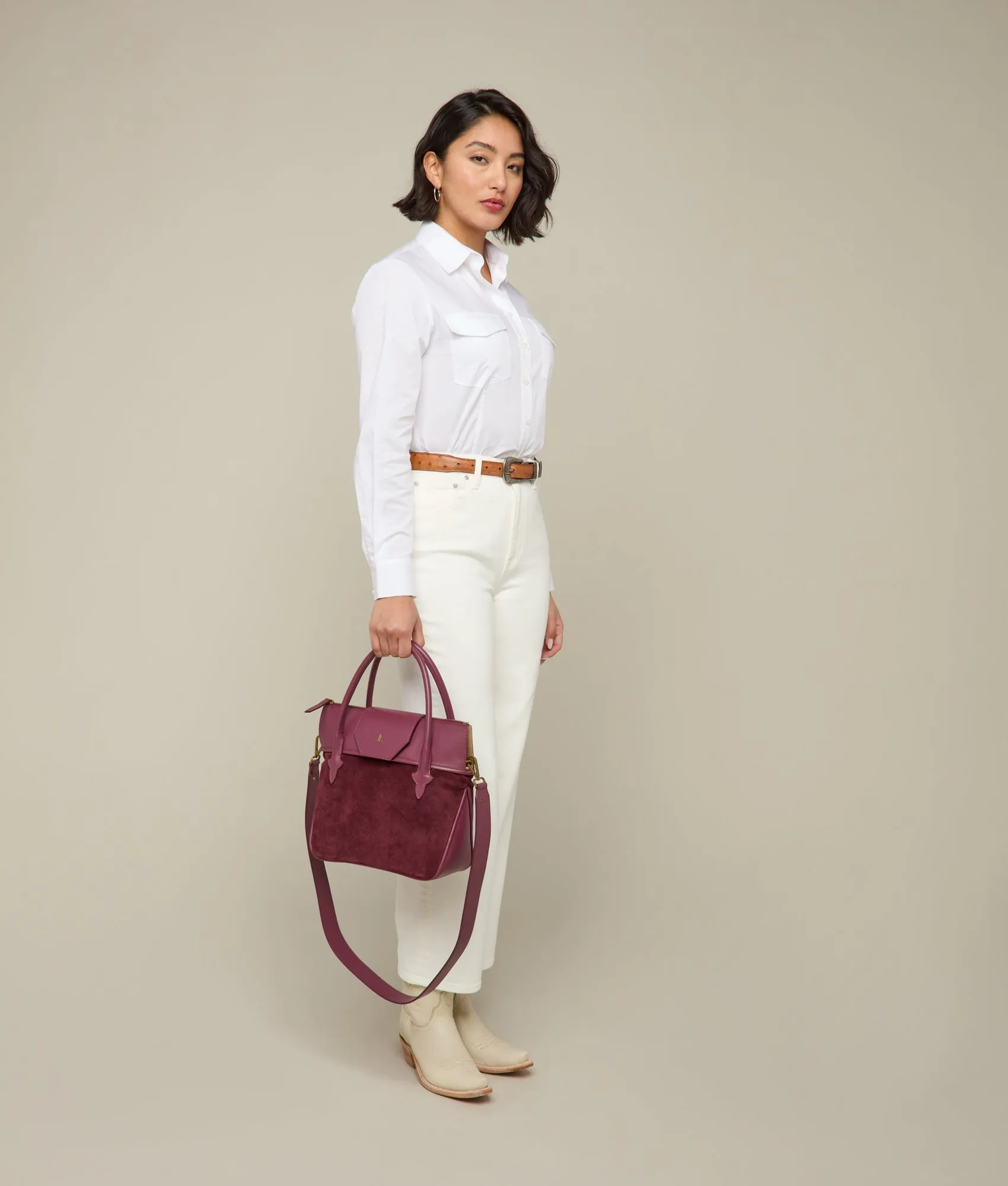 Mini Roma Suede Tote :: Eggplant