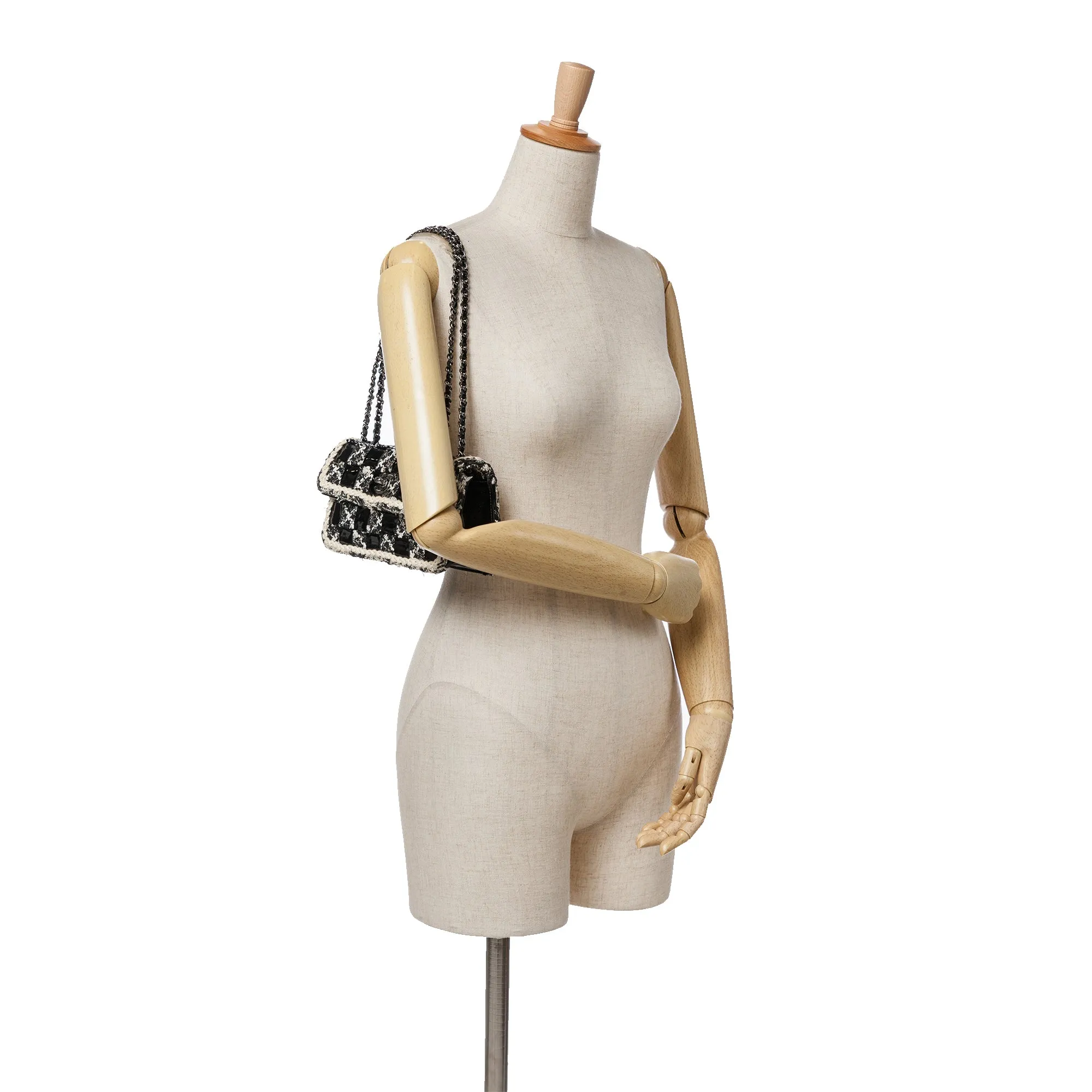 Mini Woven Patent and Tweed Chessboard Single Flap