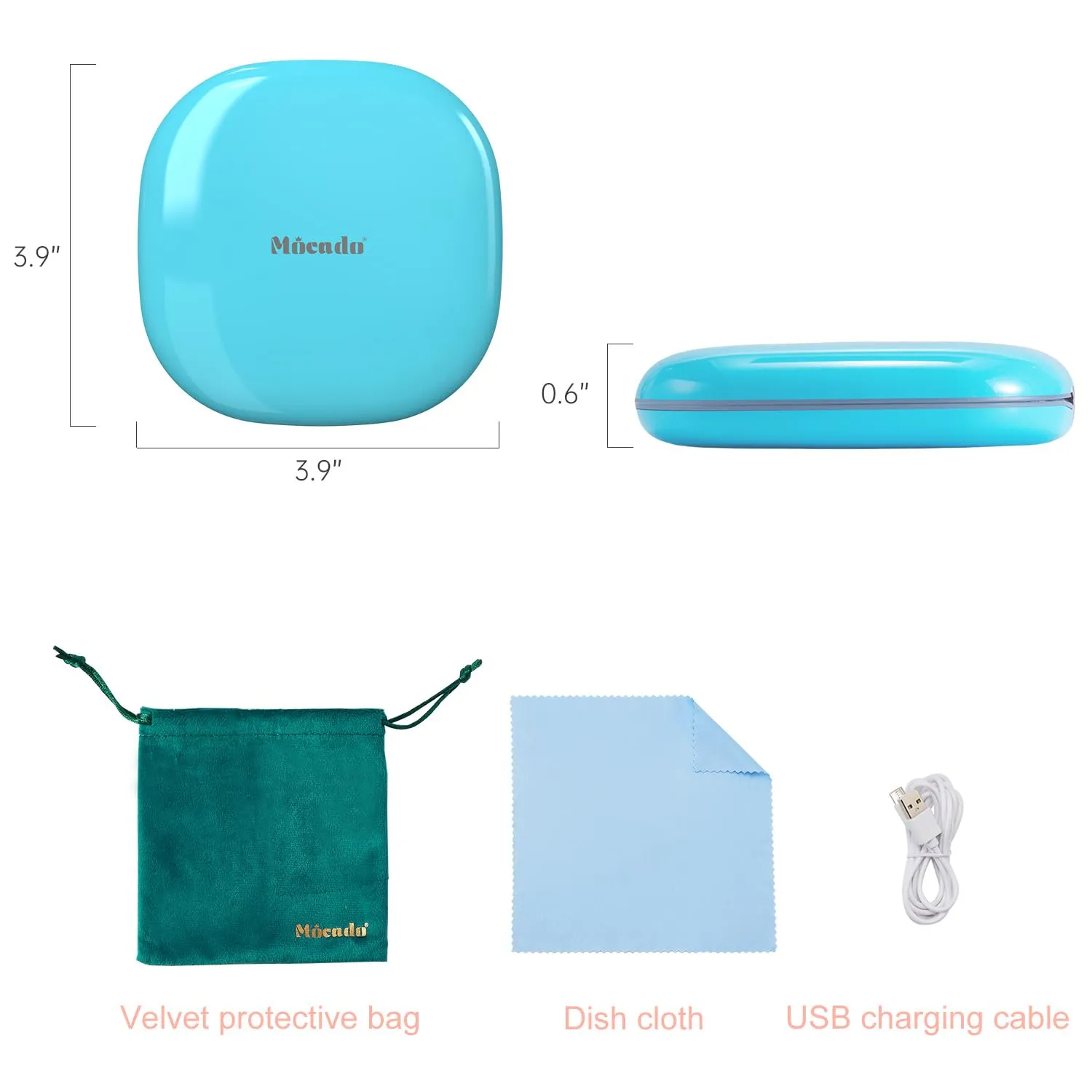 Mocado Compact LED Travel Makeup Mirror - 4 Inches 1X/10X Magnification Travel Mirror with Light Dimmable Double Sides Lighted USB Rechargeable Compact Mirror for Purse,Pocket,Travel(Blue)