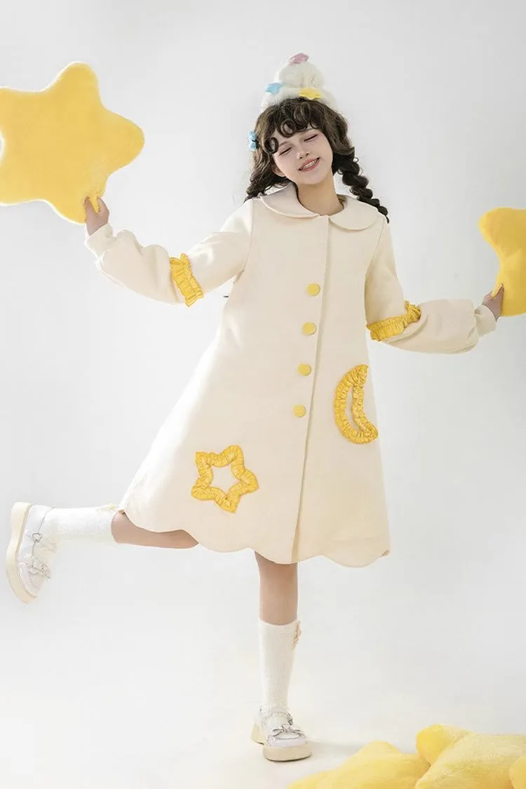 Multi-Color Doll Collar Long Sleeves Stars Moon Print Bowknot Sweet Lolita Coat