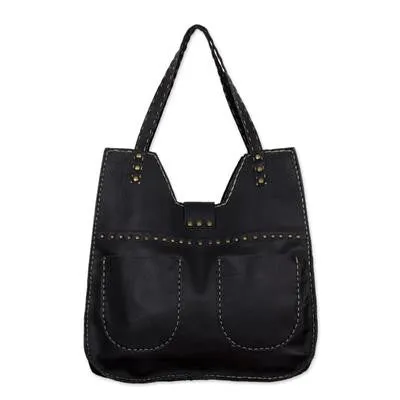 Multi Pocket Handmade Black Leather Shoulder Bag