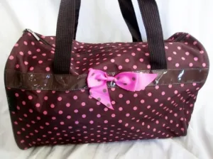 NEW J GARDEN POLKA DOT BOW GIRLS SLEEPOVER Vegan Duffle Bag Overnighter BROWN PINK