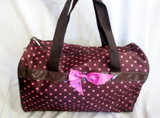 NEW J GARDEN POLKA DOT BOW GIRLS SLEEPOVER Vegan Duffle Bag Overnighter BROWN PINK