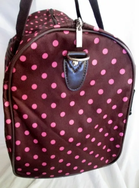 NEW J GARDEN POLKA DOT BOW GIRLS SLEEPOVER Vegan Duffle Bag Overnighter BROWN PINK