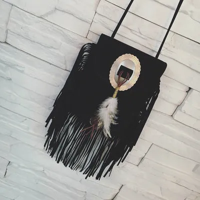 New Vintage Bohemian Fringe Messenger Crossbody Bag Purse Women Tassel Boho Hippie Gypsy Fringed Tote Handbag Womens