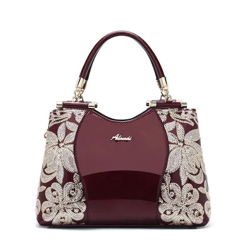 New Women Patent Leather Handbags Sequin Embroidery luxury Shoulder Crossbody Bag