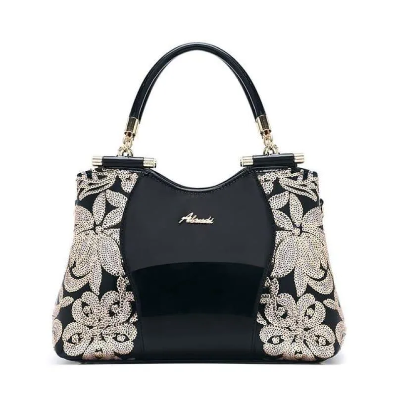 New Women Patent Leather Handbags Sequin Embroidery luxury Shoulder Crossbody Bag