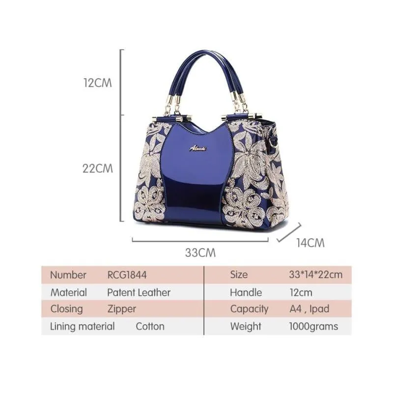 New Women Patent Leather Handbags Sequin Embroidery luxury Shoulder Crossbody Bag