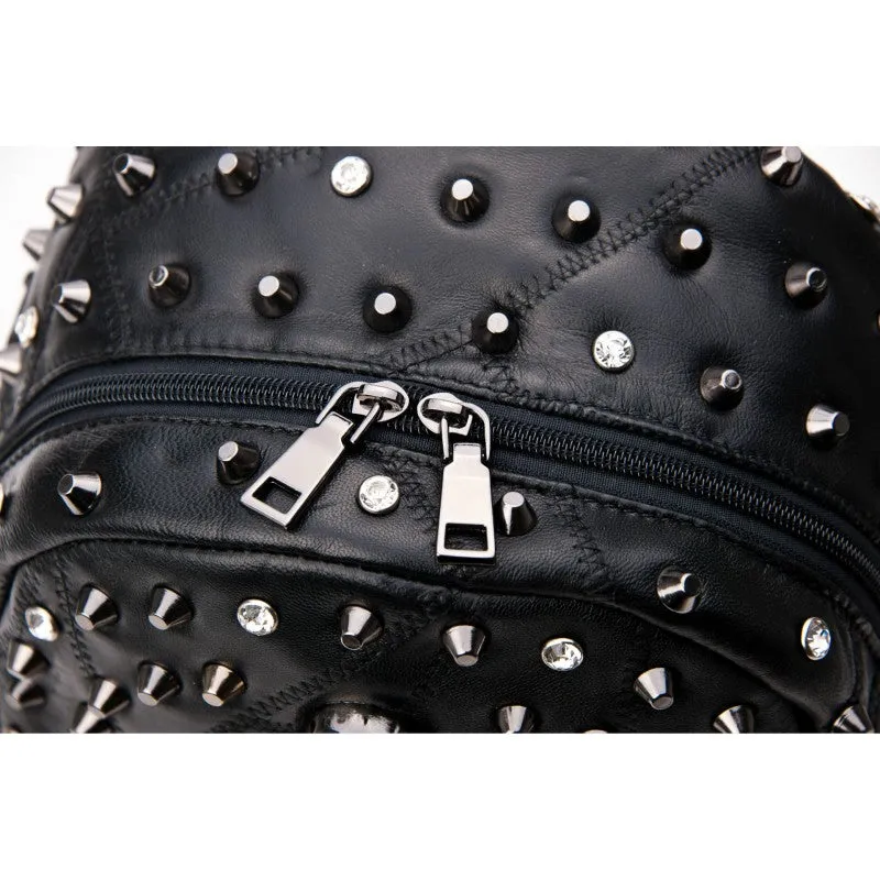 Nicky Skull Studded Lambskin Leather Backpack - Black