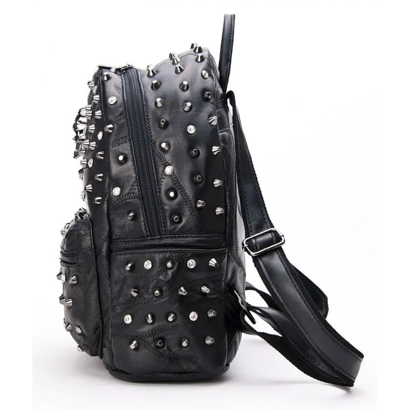 Nicky Skull Studded Lambskin Leather Backpack - Black