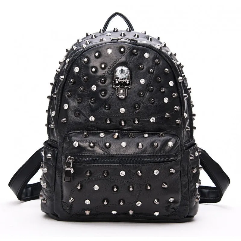 Nicky Skull Studded Lambskin Leather Backpack - Black