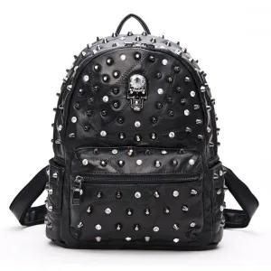 Nicky Skull Studded Lambskin Leather Backpack - Black