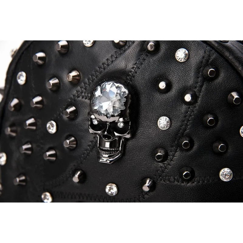 Nicky Skull Studded Lambskin Leather Backpack - Black