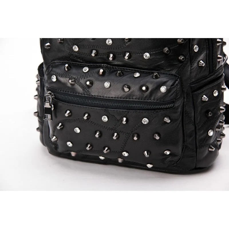 Nicky Skull Studded Lambskin Leather Backpack - Black