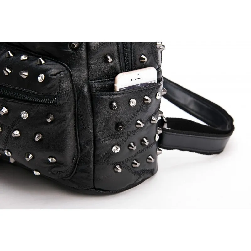 Nicky Skull Studded Lambskin Leather Backpack - Black