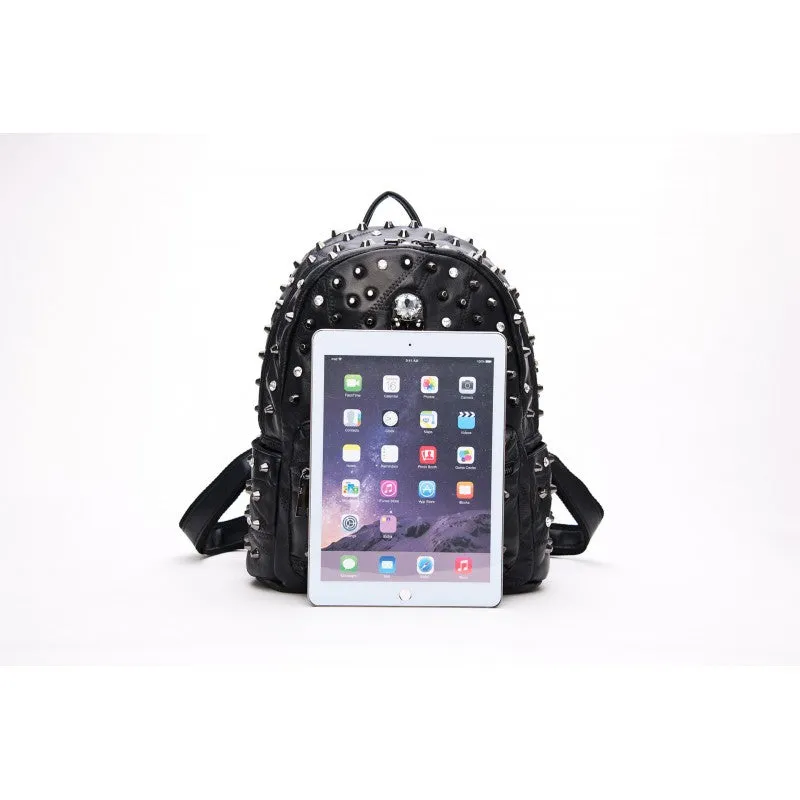 Nicky Skull Studded Lambskin Leather Backpack - Black