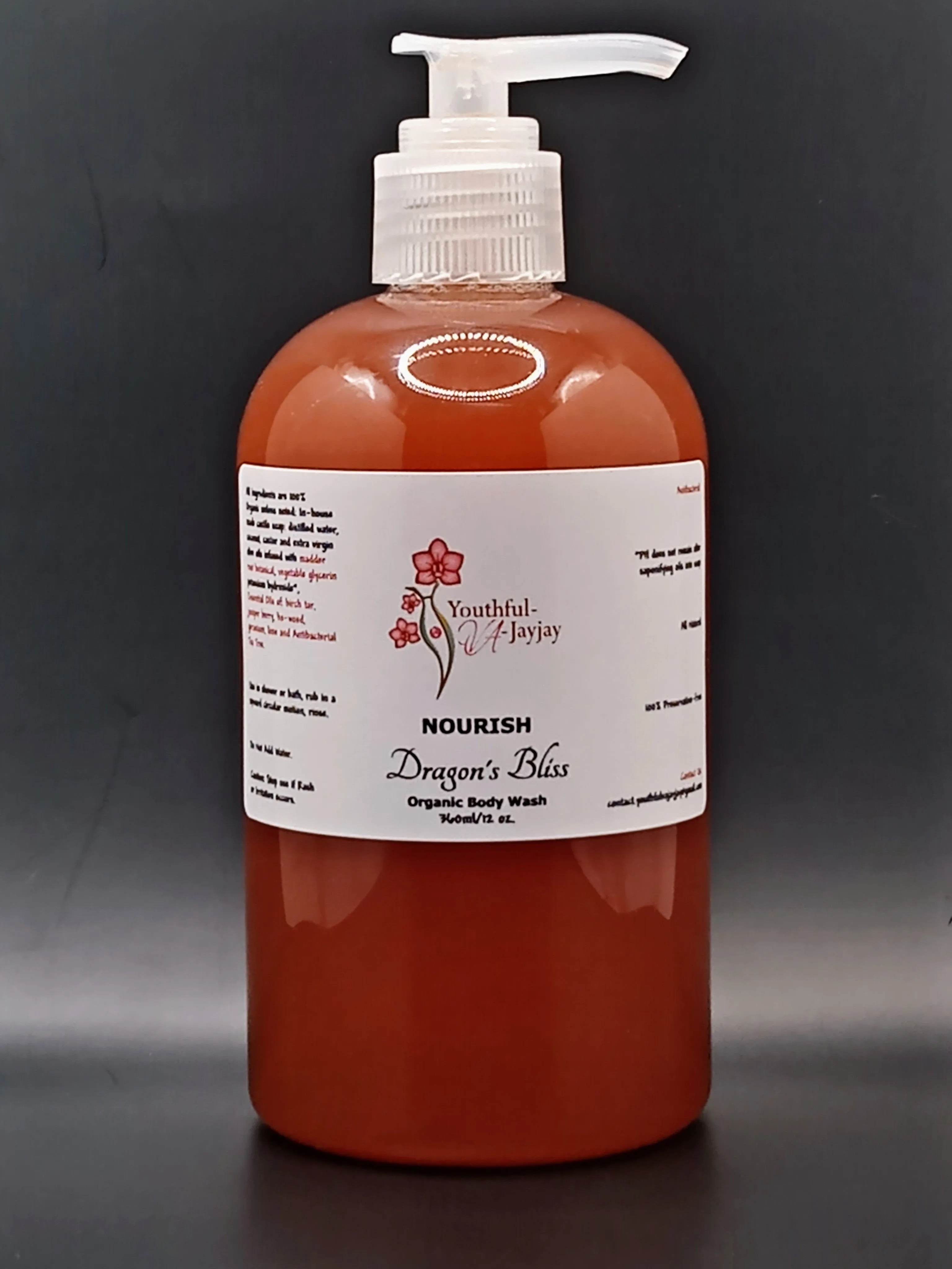 NOURISH: Dragon's Bliss Organic Body Wash, Handcrafted, Antibacterial 12oz.