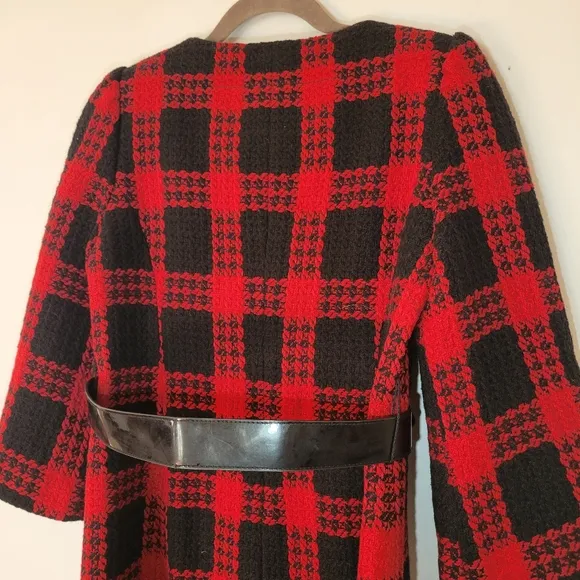 NWT Ann Taylor Loft Black &amp; Red Plaid Belted‎ Jacket 2P