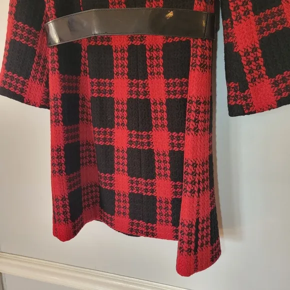 NWT Ann Taylor Loft Black &amp; Red Plaid Belted‎ Jacket 2P