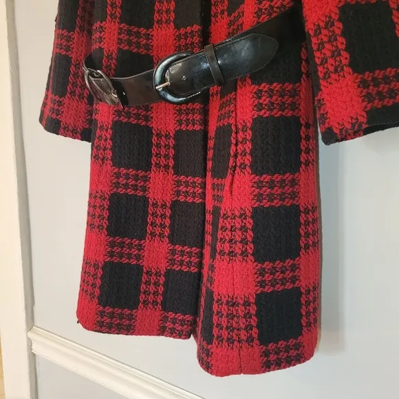 NWT Ann Taylor Loft Black &amp; Red Plaid Belted‎ Jacket 2P