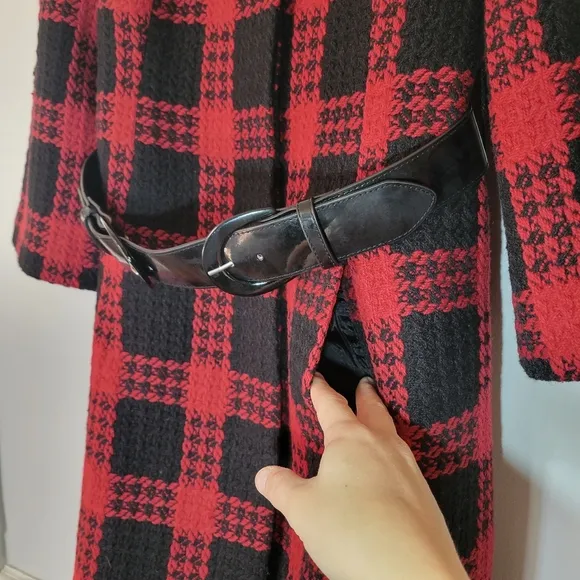 NWT Ann Taylor Loft Black &amp; Red Plaid Belted‎ Jacket 2P