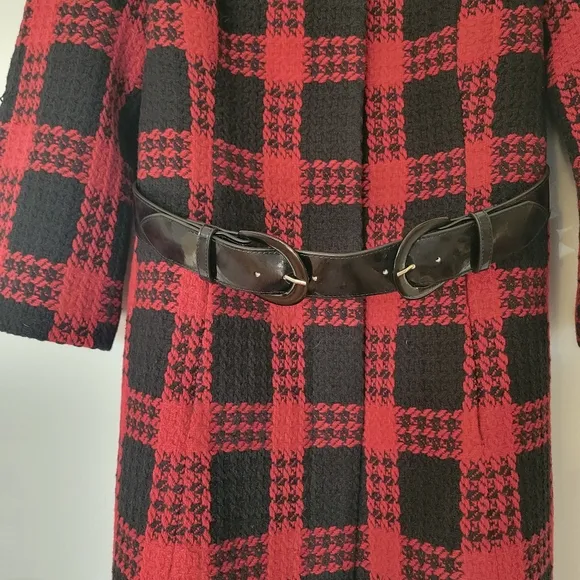 NWT Ann Taylor Loft Black &amp; Red Plaid Belted‎ Jacket 2P