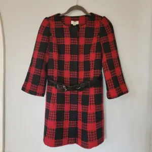 NWT Ann Taylor Loft Black &amp; Red Plaid Belted‎ Jacket 2P