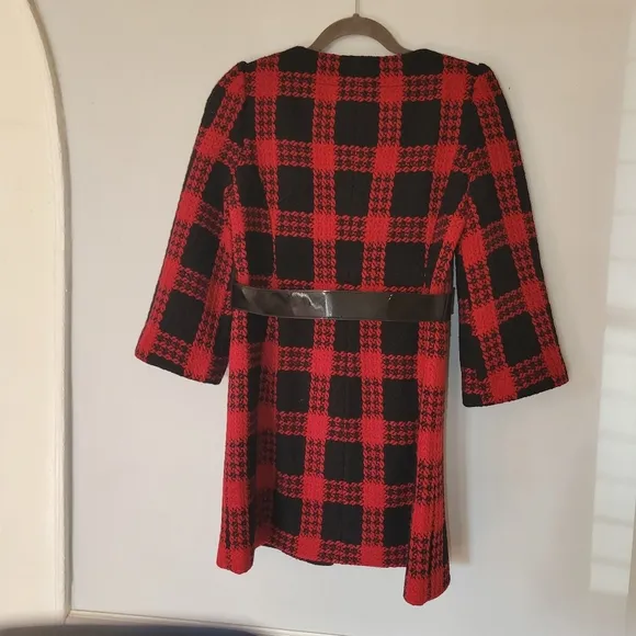 NWT Ann Taylor Loft Black &amp; Red Plaid Belted‎ Jacket 2P