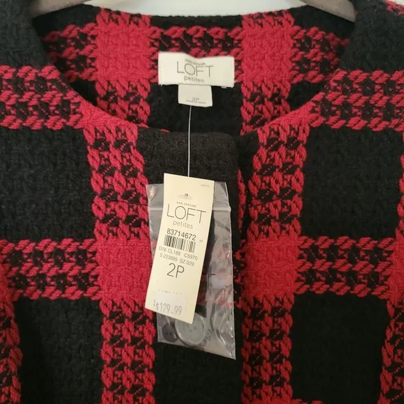 NWT Ann Taylor Loft Black &amp; Red Plaid Belted‎ Jacket 2P