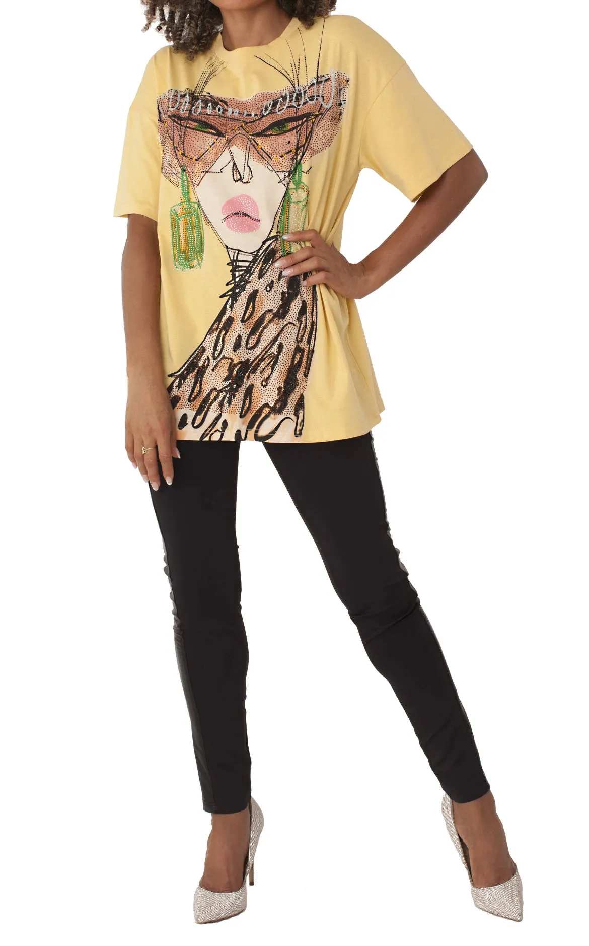 Oversize Print Tee with Studs