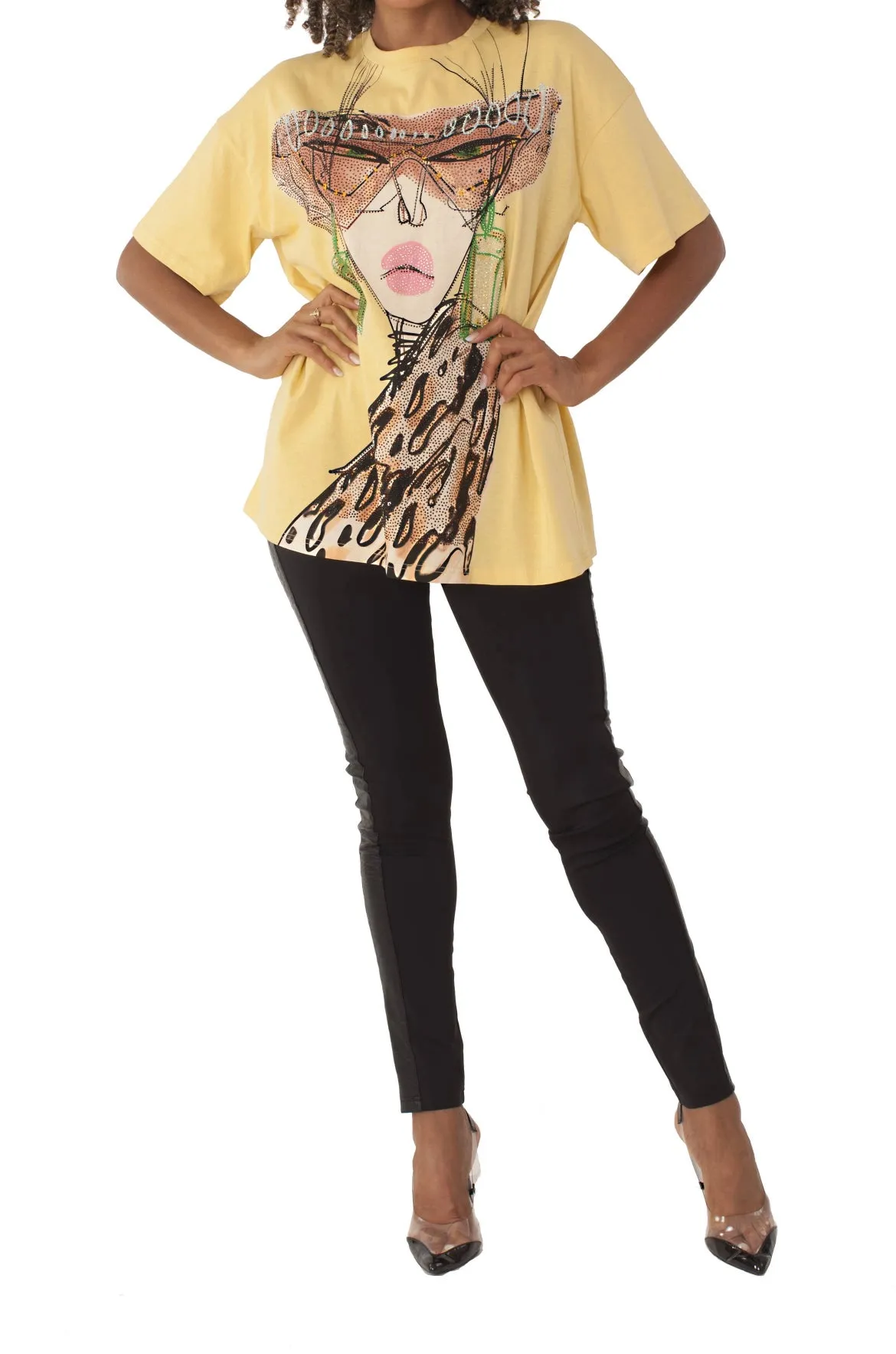 Oversize Print Tee with Studs
