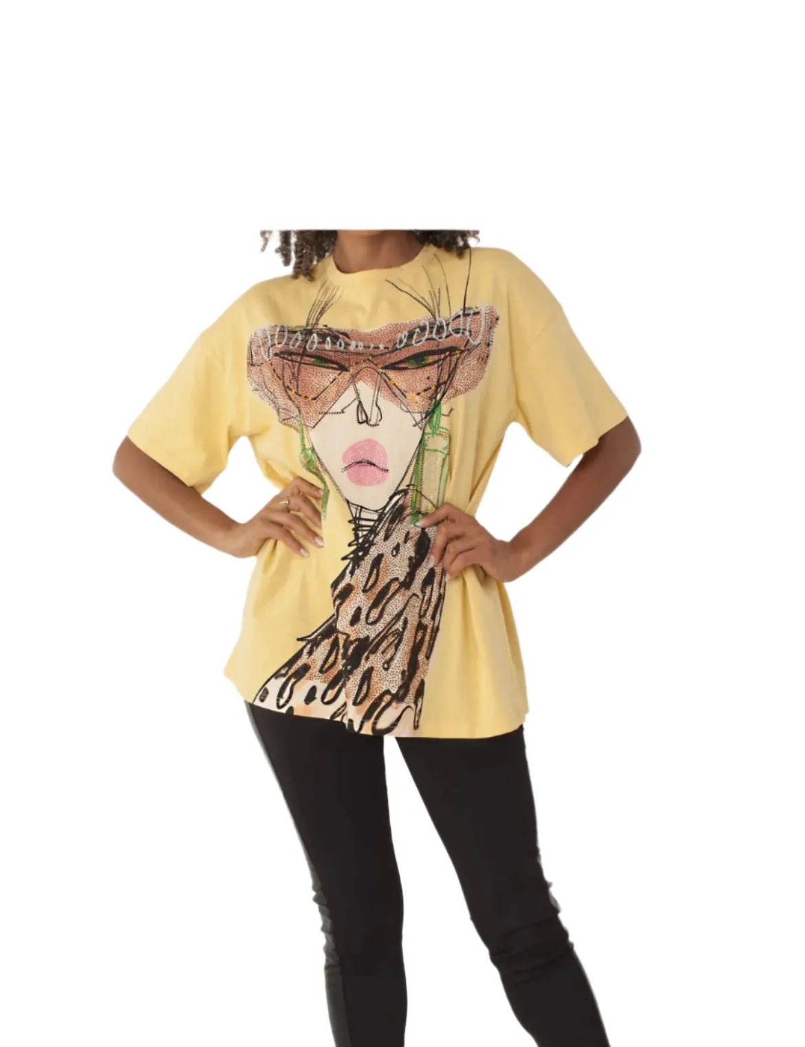 Oversize Print Tee with Studs