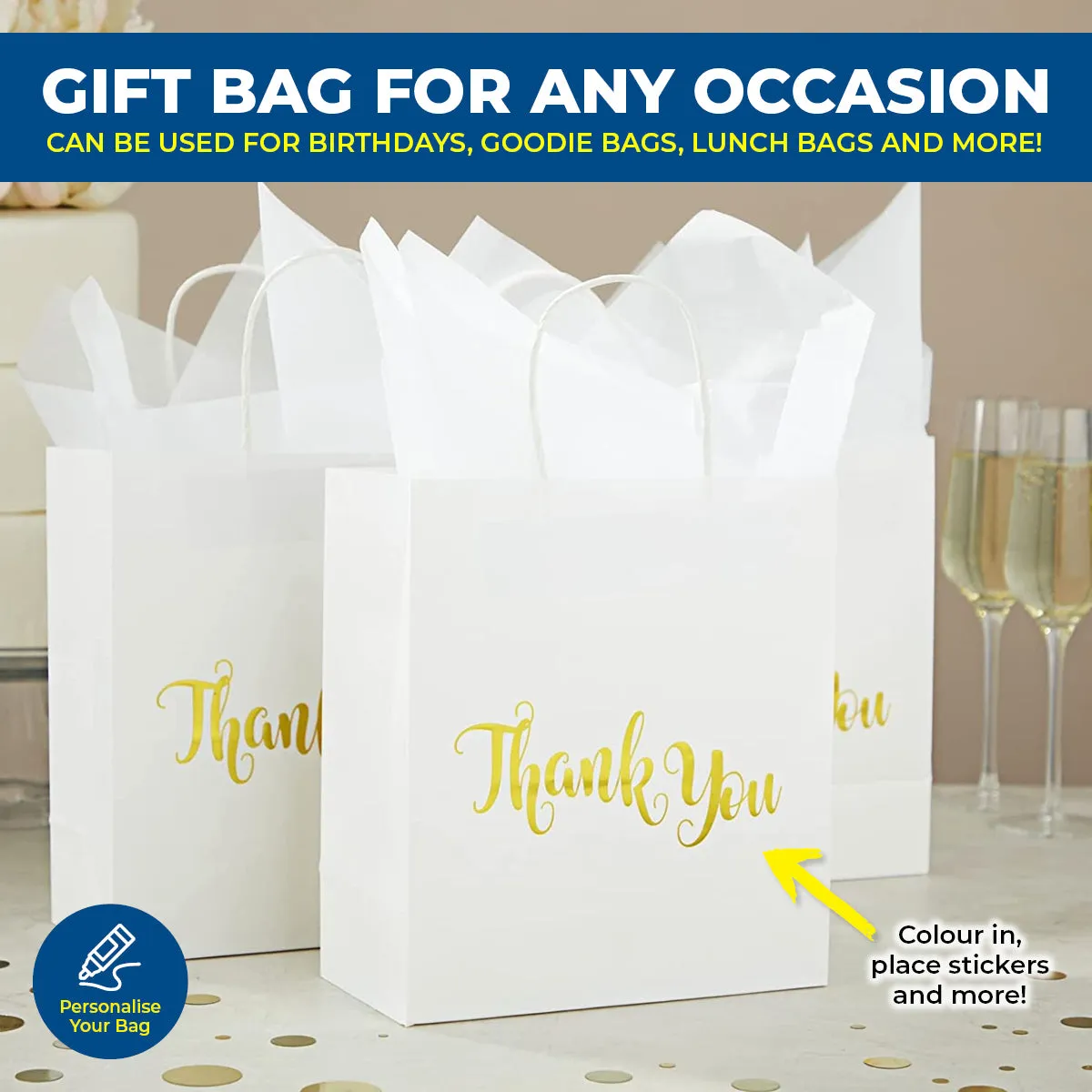 Party Central 108PCE Gift/Craft Paper Bags White Reusable 15 x 21cm