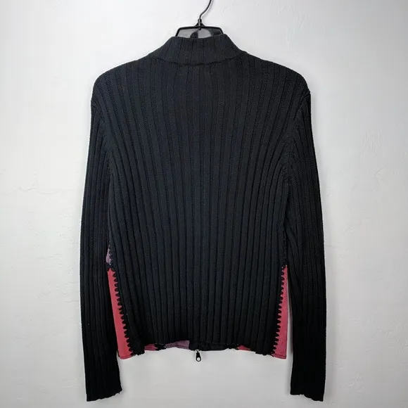 Patchwork leather sweater jacket