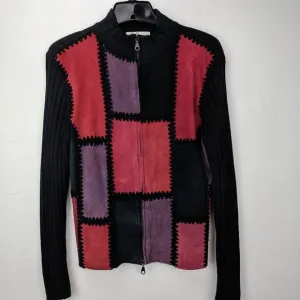 Patchwork leather sweater jacket