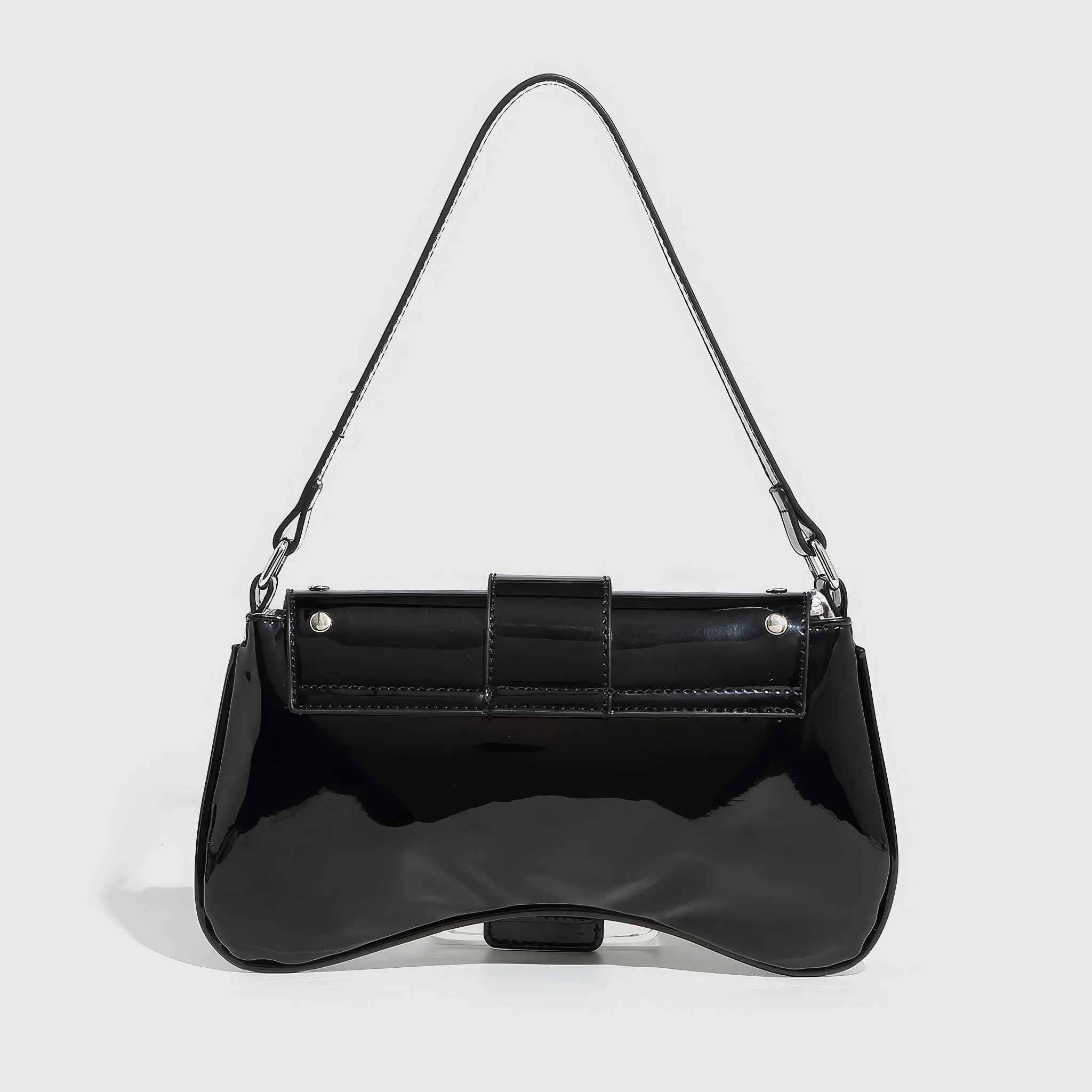 Patent Buckle Strap Black Shoulder Bag